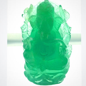 Green Fluorite Lord Ganesha Peacock XL Handcarved Polished Carving Stone Art