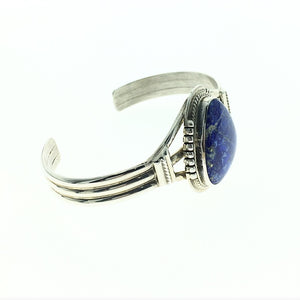 Lapis Lazuli Natural Gemstone Native American Navajo Sterling Silver Bracelet Cuff