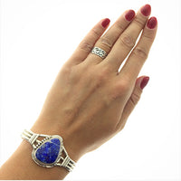 Lapis Lazuli Natural Gemstone Native American Navajo Sterling Silver Bracelet Cuff
