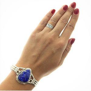 Lapis Lazuli Natural Gemstone Native American Navajo Sterling Silver Bracelet Cuff