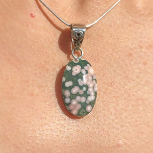 Ocean Jasper Orbicular Oval Gemstone on Sterling Silver Pendant Tim Grasso