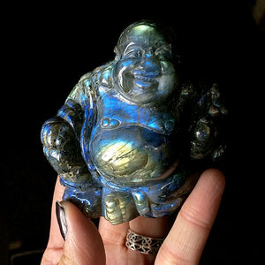 Labradorite Budai Hotei Laughing Buddha AAA Handcarved Polished Carving Stone Art