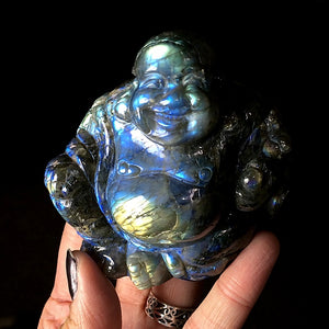 Labradorite Budai Hotei Laughing Buddha AAA Handcarved Polished Carving Stone Art