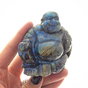 Labradorite Budai Hotei Laughing Buddha AAA Handcarved Polished Carving Stone Art