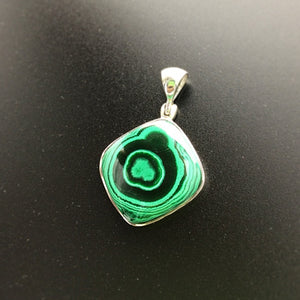 Malachite Banded Bright Green Gemstone in Sterling Silver Pendant