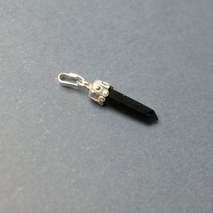 Black Onyx Miniature Crystal Point Sterling Silver Pendant