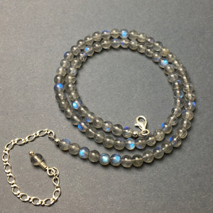 Labradorite Gemstone Round Bead Strand Sterling Silver Necklace by Josephine Grasso