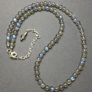 Labradorite Gemstone Round Bead Strand Sterling Silver Necklace by Josephine Grasso