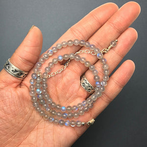 Labradorite Gemstone Round Bead Strand Sterling Silver Necklace by Josephine Grasso