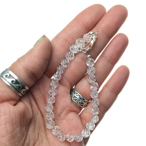 Rose Quartz Carved Gemstone Bead Sterling Silver Bracelet by Josephine Grasso