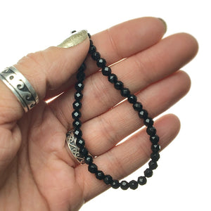 Black Onyx Faceted Gemstone Bead Strand Sterling Silver Necklace by Josephine Grasso