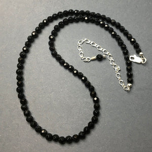 Black Onyx Faceted Gemstone Bead Strand Sterling Silver Necklace by Josephine Grasso