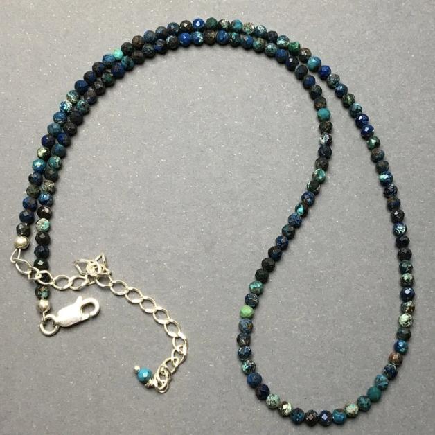 Chrysocolla Faceted Gemstone Bead Strand Sterling Silver Necklace by Josephine Grasso