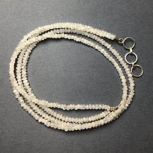 Moonstone Faceted Gemstone Bead Double Strand Sterling Silver Necklace by Josephine Grasso