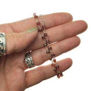 Garnet Red Faceted Gemstone Beaded Chain Sterling Silver Bracelet by Josephine Grasso