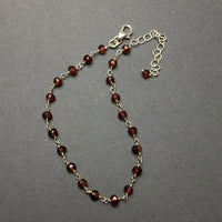 Garnet Red Faceted Gemstone Beaded Chain Sterling Silver Bracelet by Josephine Grasso
