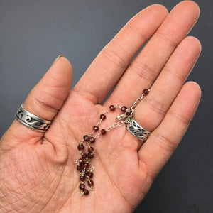 Garnet Red Faceted Gemstone Beaded Chain Sterling Silver Bracelet by Josephine Grasso