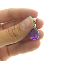 Amethyst Purple Quartz Faceted Natural Gemstone Sterling Silver Pendant
