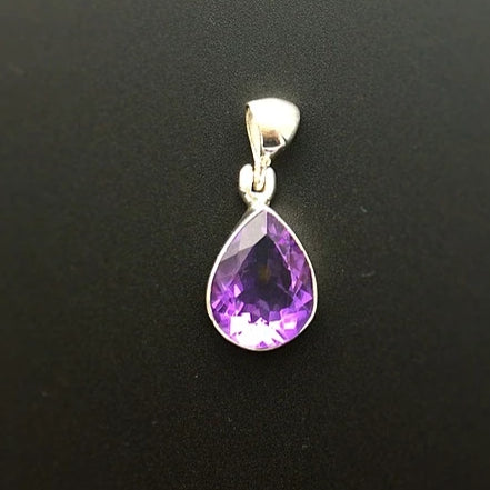 Amethyst Purple Quartz Faceted Natural Gemstone Sterling Silver Pendant