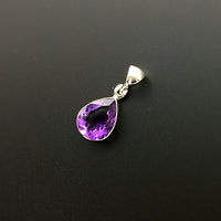 Amethyst Purple Quartz Faceted Natural Gemstone Sterling Silver Pendant
