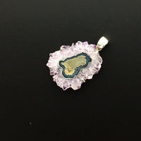 Amethyst Flower Stalactite Slice Purple Quartz Natural Gemstone Sterling Silver Pendant