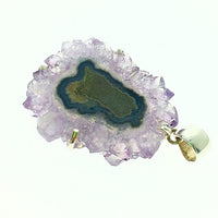 Amethyst Flower Stalactite Slice Purple Quartz Natural Gemstone Sterling Silver Pendant
