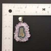 Amethyst Flower Stalactite Slice Purple Quartz Natural Gemstone Sterling Silver Pendant
