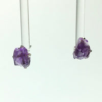 Amethyst Purple Raw Crystal Sterling Silver Stud Earrings
