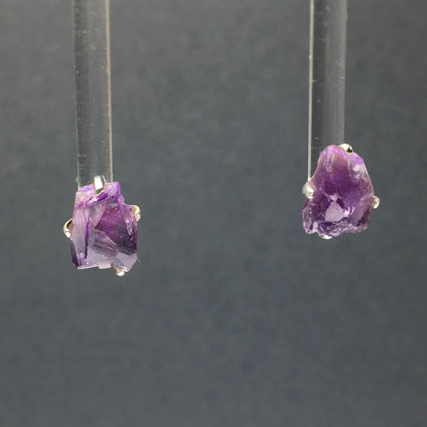 Amethyst Purple Raw Crystal Sterling Silver Stud Earrings