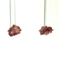 Garnet Red Raw Crystal Sterling Silver Stud Earrings
