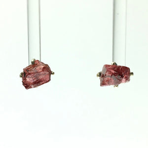 Garnet Red Raw Crystal Sterling Silver Stud Earrings