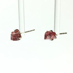 Garnet Red Raw Crystal Sterling Silver Stud Earrings