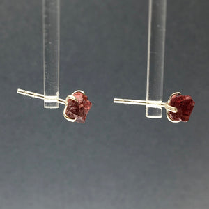 Garnet Red Raw Crystal Sterling Silver Stud Earrings