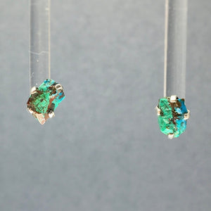 Chrysocolla Blue Green Raw Crystal Sterling Silver Stud Earrings