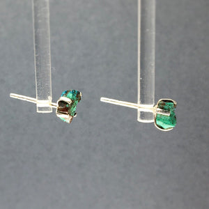 Chrysocolla Blue Green Raw Crystal Sterling Silver Stud Earrings