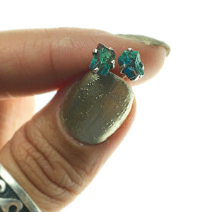 Chrysocolla Blue Green Raw Crystal Sterling Silver Stud Earrings