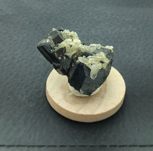 Epidote Crystals with tiny Quartz Crystals Cluster Mounted Miniature Mineral Specimen (Green Monster Mine, Alaska)