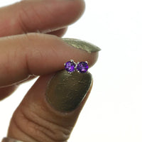 Amethyst African Purple Faceted Crystal Sterling Silver Stud Earrings
