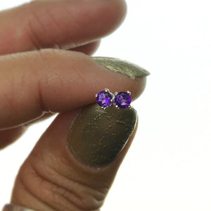 Amethyst African Purple Faceted Crystal Sterling Silver Stud Earrings