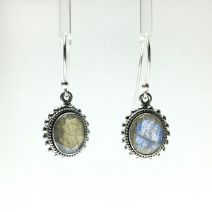 Labradorite Gemstone Round Sterling Silver Dangle Earrings