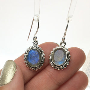 Labradorite Gemstone Round Sterling Silver Dangle Earrings