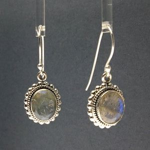Labradorite Gemstone Round Sterling Silver Dangle Earrings