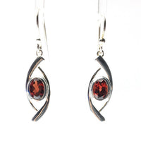 Garnet Red Oval Faceted Crystal Sterling Silver Dangle Earrings
