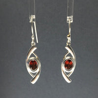 Garnet Red Oval Faceted Crystal Sterling Silver Dangle Earrings
