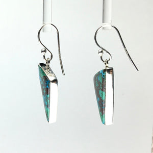 Chrysocolla Geometric Triangle Drop Sterling Silver Dangle Earrings