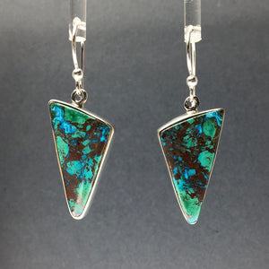 Chrysocolla Geometric Triangle Drop Sterling Silver Dangle Earrings