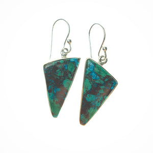 Chrysocolla Geometric Triangle Drop Sterling Silver Dangle Earrings