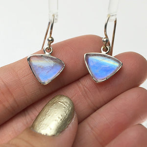 Moonstone Rainbow Triangle Drop Sterling Silver Dangle Earrings