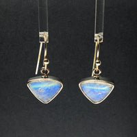 Moonstone Rainbow Triangle Drop Sterling Silver Dangle Earrings