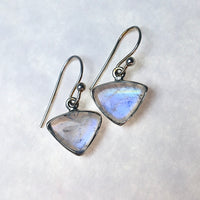 Moonstone Rainbow Triangle Drop Sterling Silver Dangle Earrings
